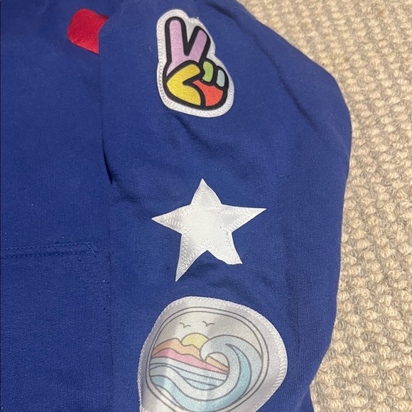 Vibrant Blue Kids Hoodie with Fun Patches - Picture 3 of 6